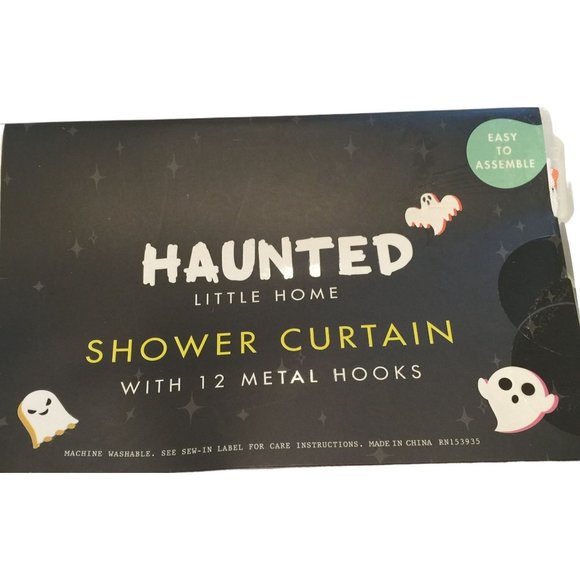 HAUNTED LITTLE HOME Witch Cat Ouija Mushrooms Shower Curtain with Metal Hooks - Picture 4 of 4